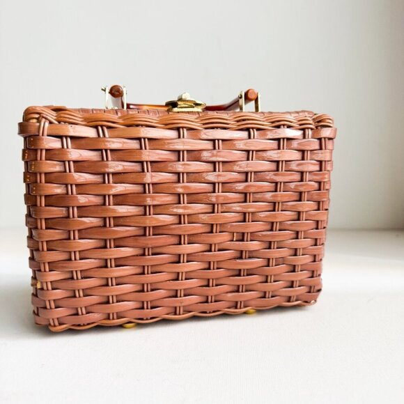 Stein Vintage Woven Basket Structured Small Handbag - Picture 3 of 8